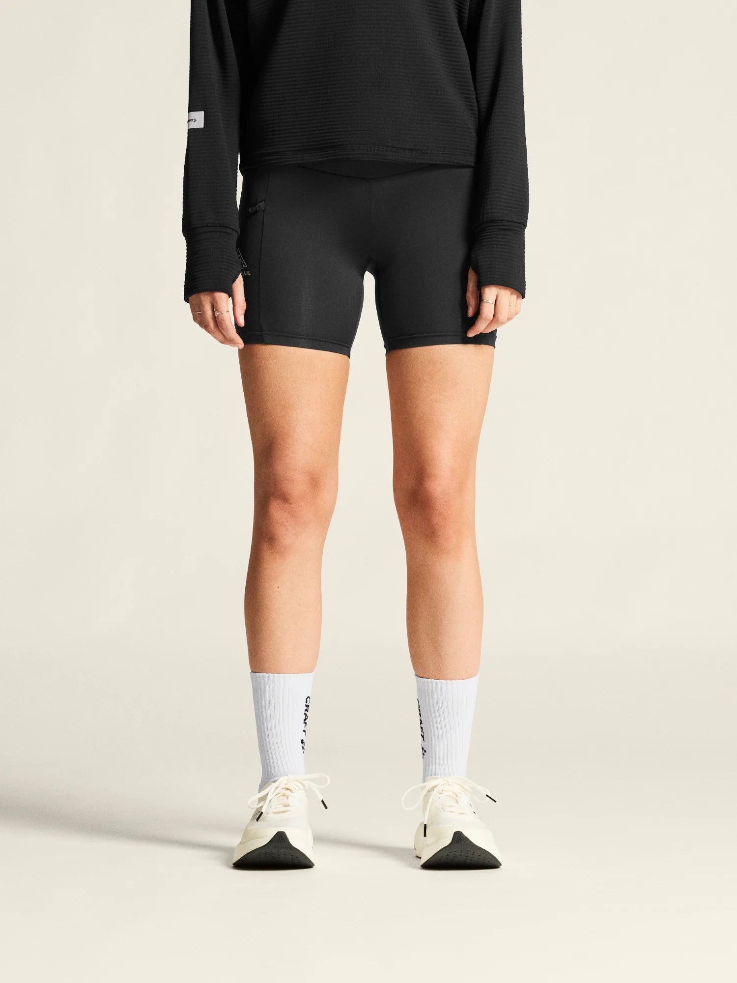 PRO Trail Short Tights 2  - Women by Craft in black, high-performance recycled polyamide running tights for trail running with moisture control
