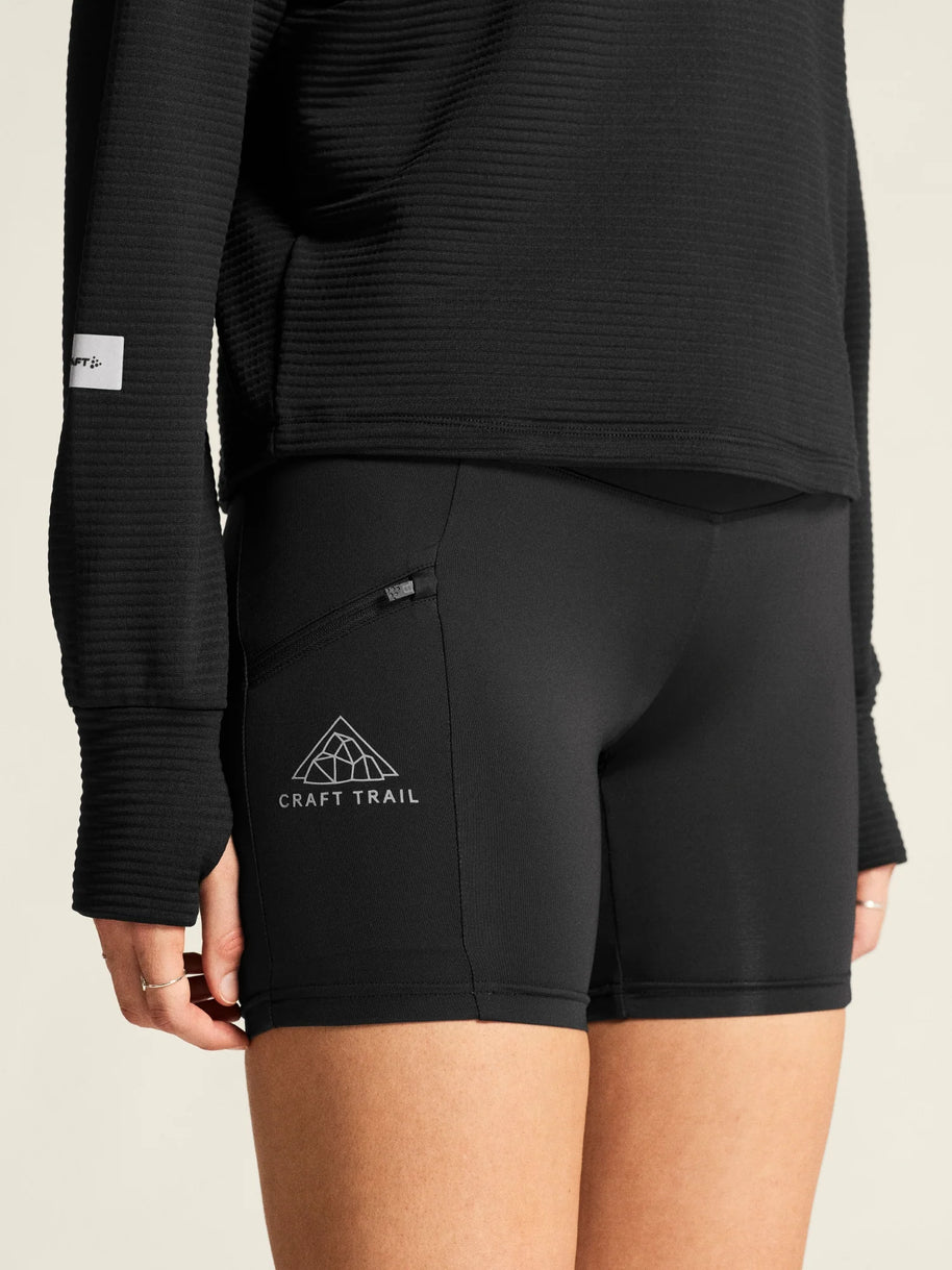 PRO Trail Short Tights 2  - Women by Craft in black, recycled polyamide, moisture-wicking short tights for pro trail running