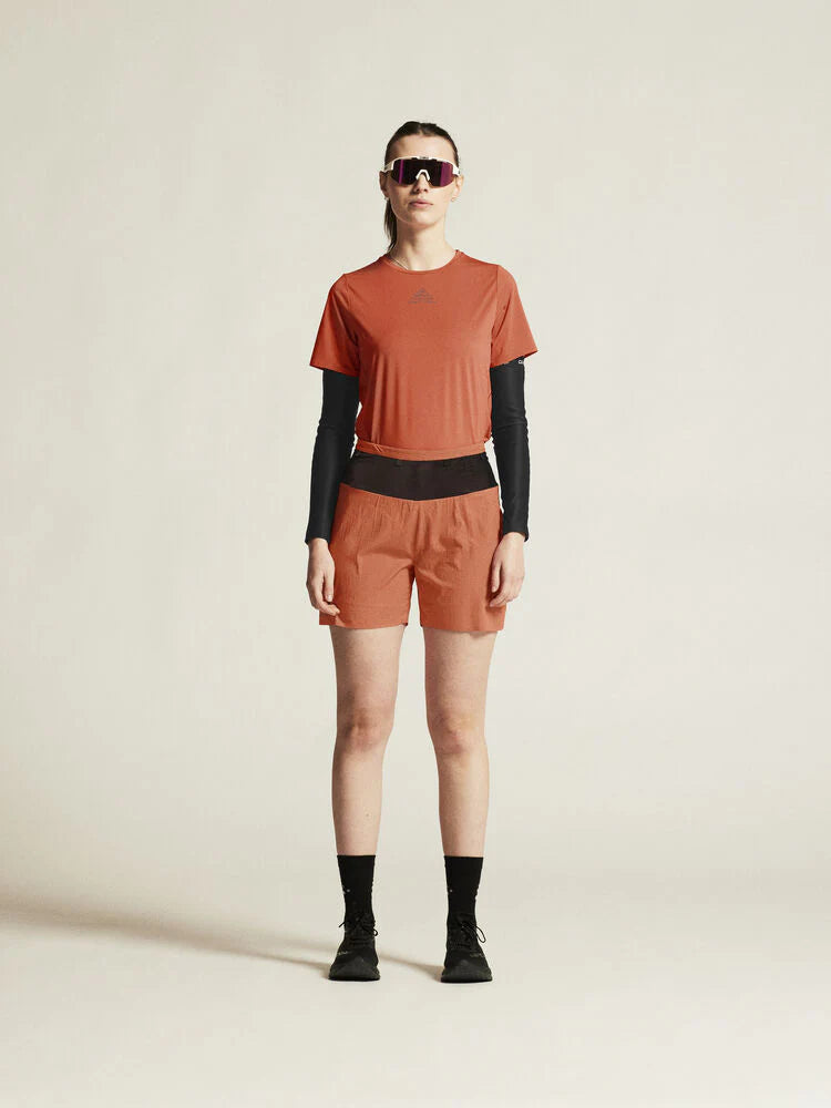 PRO Trail SS Tee 2 - Women by Craft in rust orange, lightweight jacquard running tee for high-intensity trail running