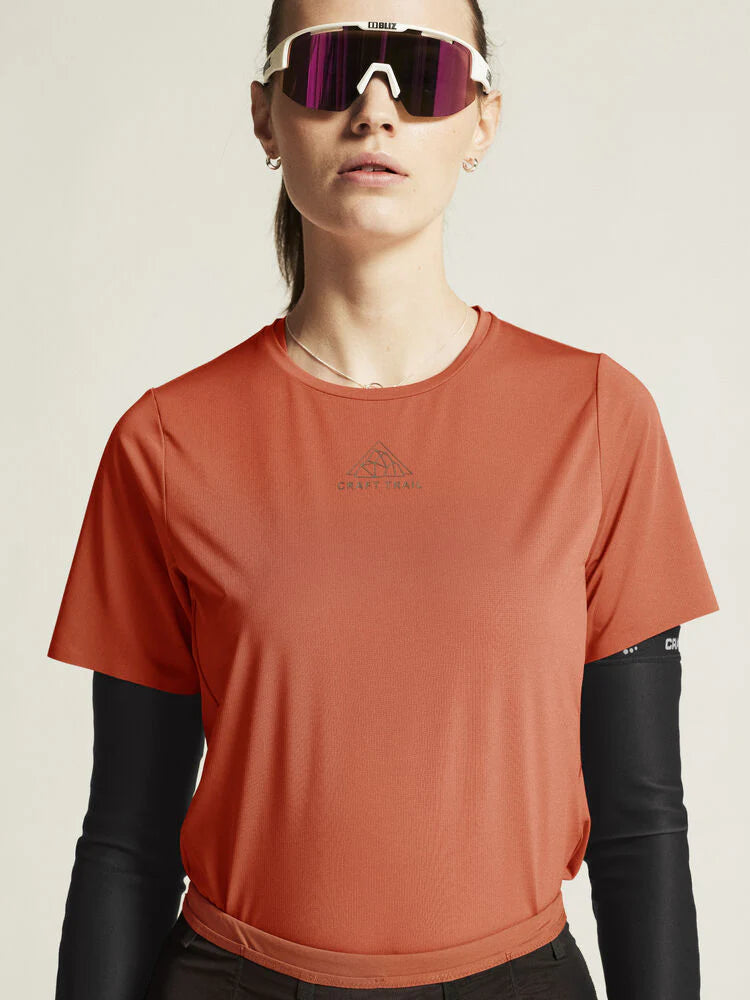 PRO Trail SS Tee 2 - Women by Craft in rust orange, lightweight jacquard fabric for high-intensity trail running performance