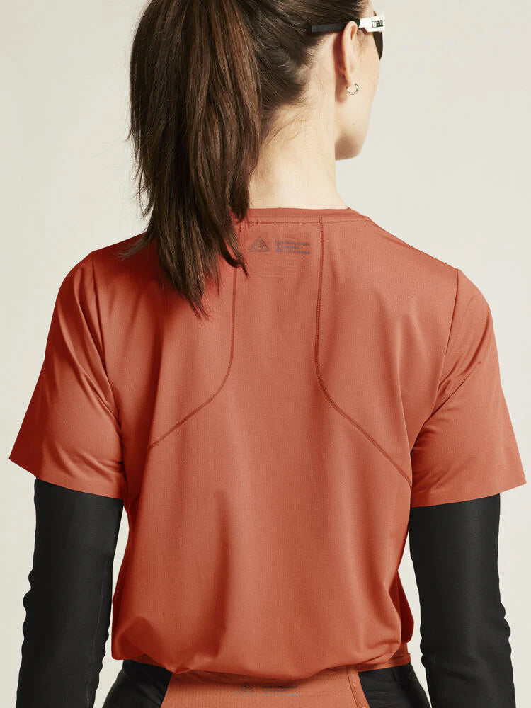 PRO Trail SS Tee 2 - Women by Craft in burnt orange, lightweight jacquard fabric running tee for high-intensity trail running