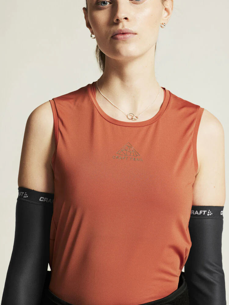 PRO Trail Singlet 2 - Women by Craft in rust red, lightweight jacquard fabric for high-intensity trail running performance