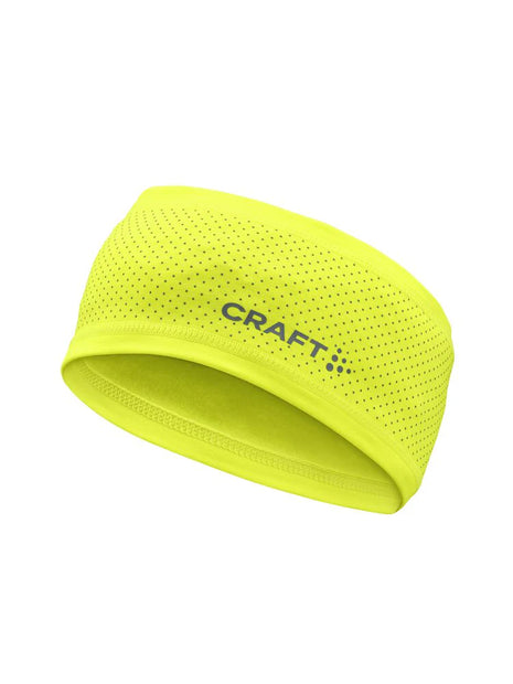 Lumen Fleece Headband 2 by Craft in bright yellow with reflective details, soft jersey for cold weather running protection