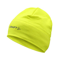 Lumen Fleece Hat 2 by Craft in neon yellow with reflective details and perforated jersey for cold weather running and training
