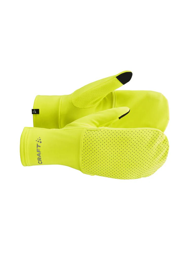 Lumen Fleece Hybrid Glove 2 by Craft in bright yellow with reflective details, soft jersey fabric, 2-in-1 design for cold running