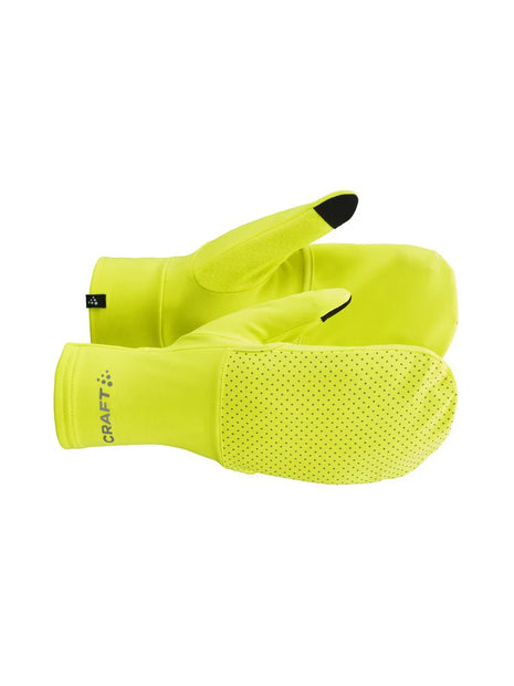 Lumen Fleece Hybrid Glove 2 by Craft in bright yellow with reflective details, soft jersey fabric, 2-in-1 design for cold running