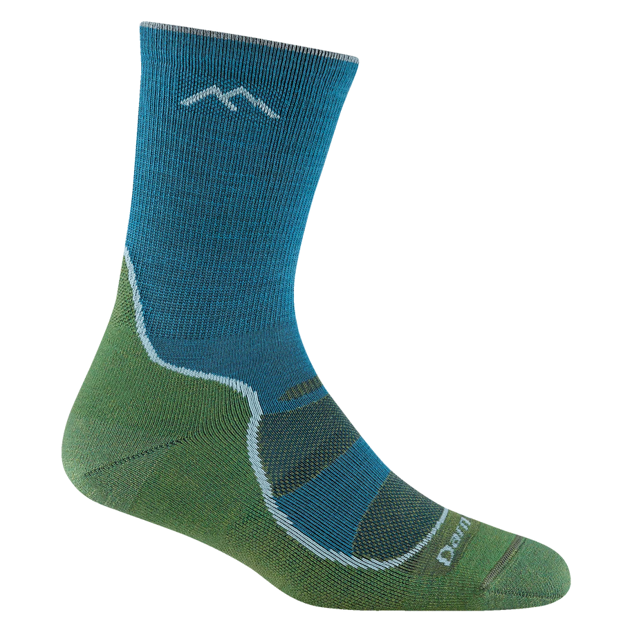 Light Hiker Micro Crew Lightweight Hiking Sock - Women by Darn Tough in blue and green with breathable mesh and smooth ribbing for hiking comfort