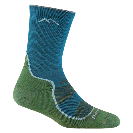Light Hiker Micro Crew Lightweight Hiking Sock - Women by Darn Tough in blue and green with breathable mesh and smooth ribbing for hiking comfort