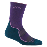 Light Hiker Micro Crew Lightweight Hiking Sock - Women by Darn Tough in purple and teal with breathable mesh panels and smooth ribbing for hiking comfort