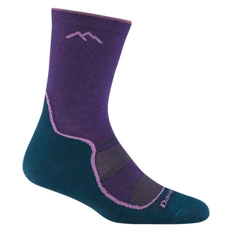 Light Hiker Micro Crew Lightweight Hiking Sock - Women by Darn Tough in purple and teal with breathable mesh panels and smooth ribbing for hiking comfort