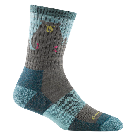 Bear Town Micro Crew Lightweight Hiking Sock - Women by Darn Tough in blue and grey with Merino Wool, cushioned and anti-funk, ideal for hiking