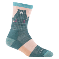 Bear Town Micro Crew Lightweight Hiking Sock - Women by Darn Tough in teal and peach with merino wool cushioned hiking sock for outdoor use