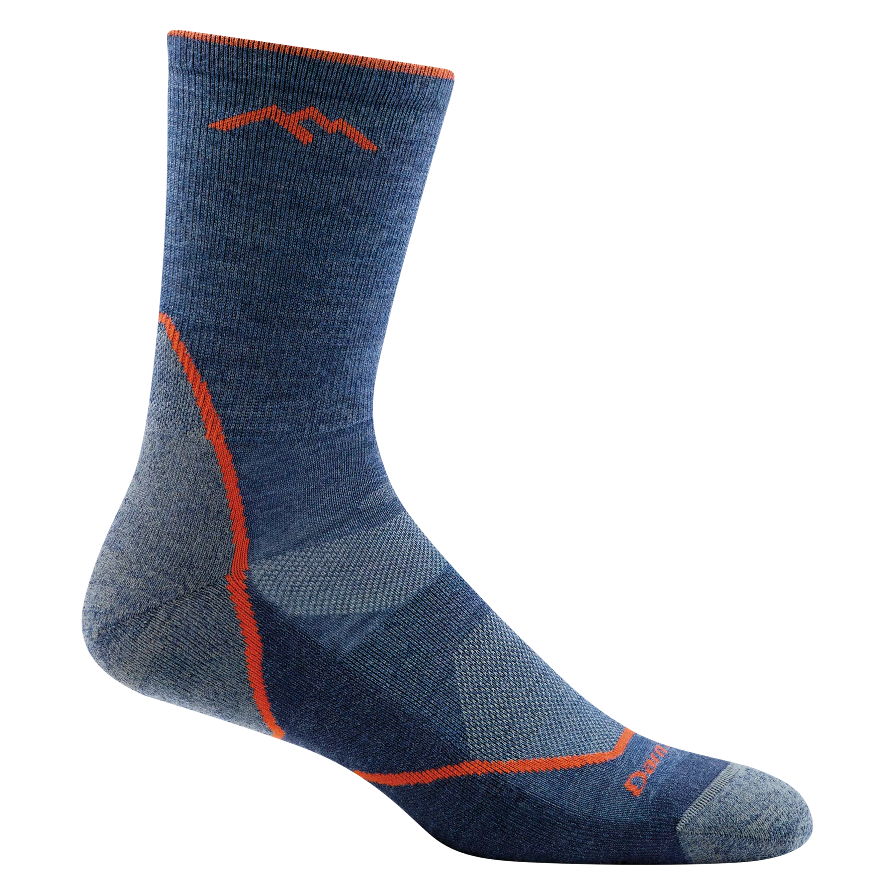 Light Hiker Micro Crew Lightweight Hiking Sock - Men by Darn Tough in blue and orange with breathable mesh panels and smooth ribbing upper for hiking