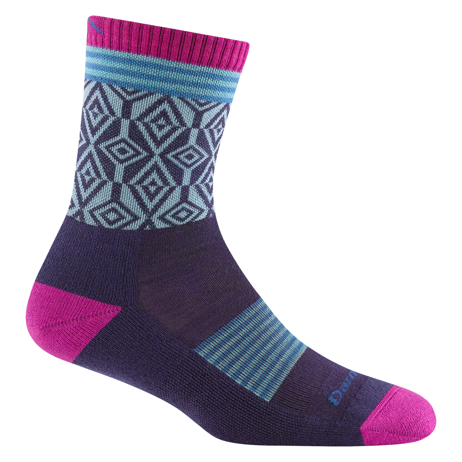 Sobo Micro Crew Lightweight With Cushion - Women by Darn Tough in purple and pink, cushioned low-profile hiking sock for blister protection and climate control
