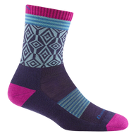 Sobo Micro Crew Lightweight With Cushion - Women by Darn Tough in purple and pink, cushioned low-profile hiking sock for blister protection and climate control