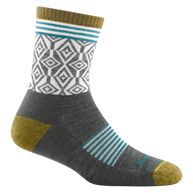 Sobo Micro Crew Lightweight With Cushion - Women by Darn Tough in grey, white, teal, and mustard with cushioning for hiking and outdoor use