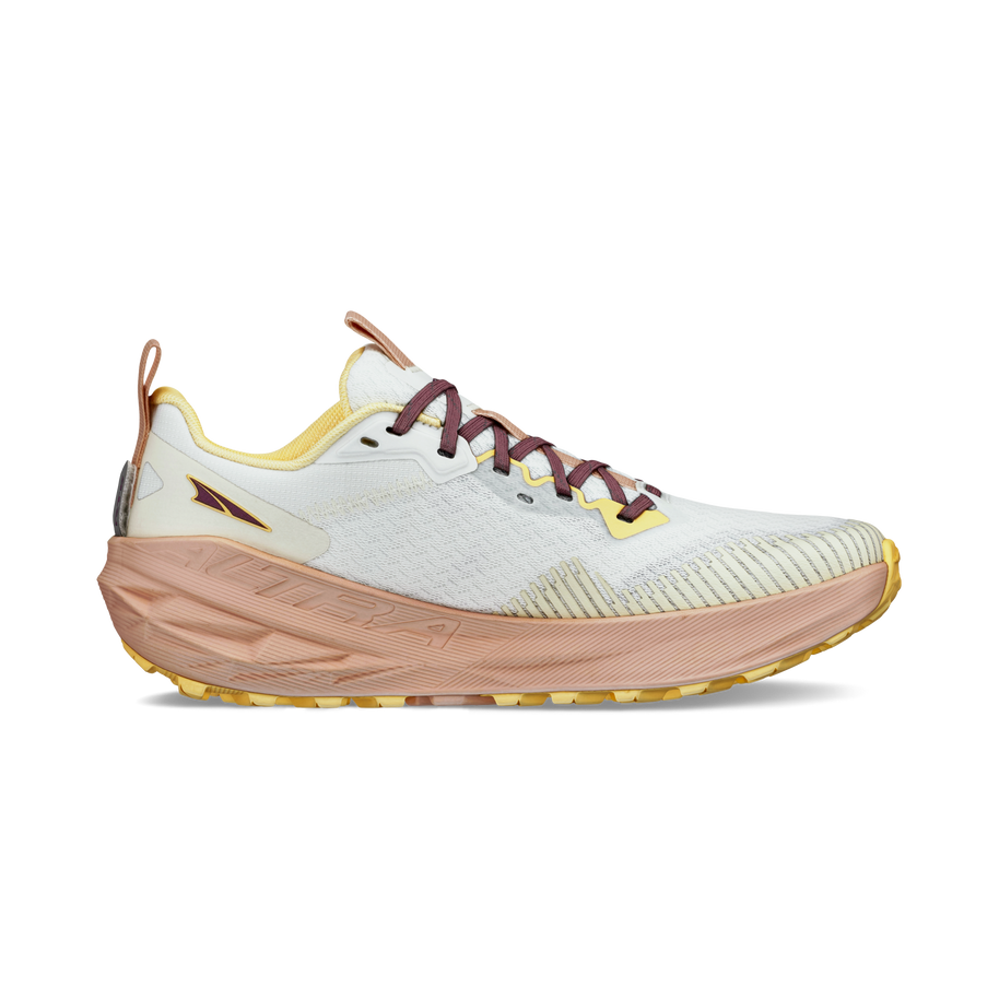 Experience Wild 2 - Women by Altra Footwear in white and blush, lightweight breathable trail running shoe with grippy sole for performance and comfort