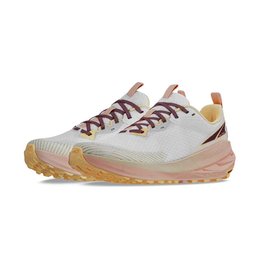 Experience Wild 2 - Women by Altra Footwear in beige and pink lightweight trail running shoe with grippy sole and breathable mesh upper for performance