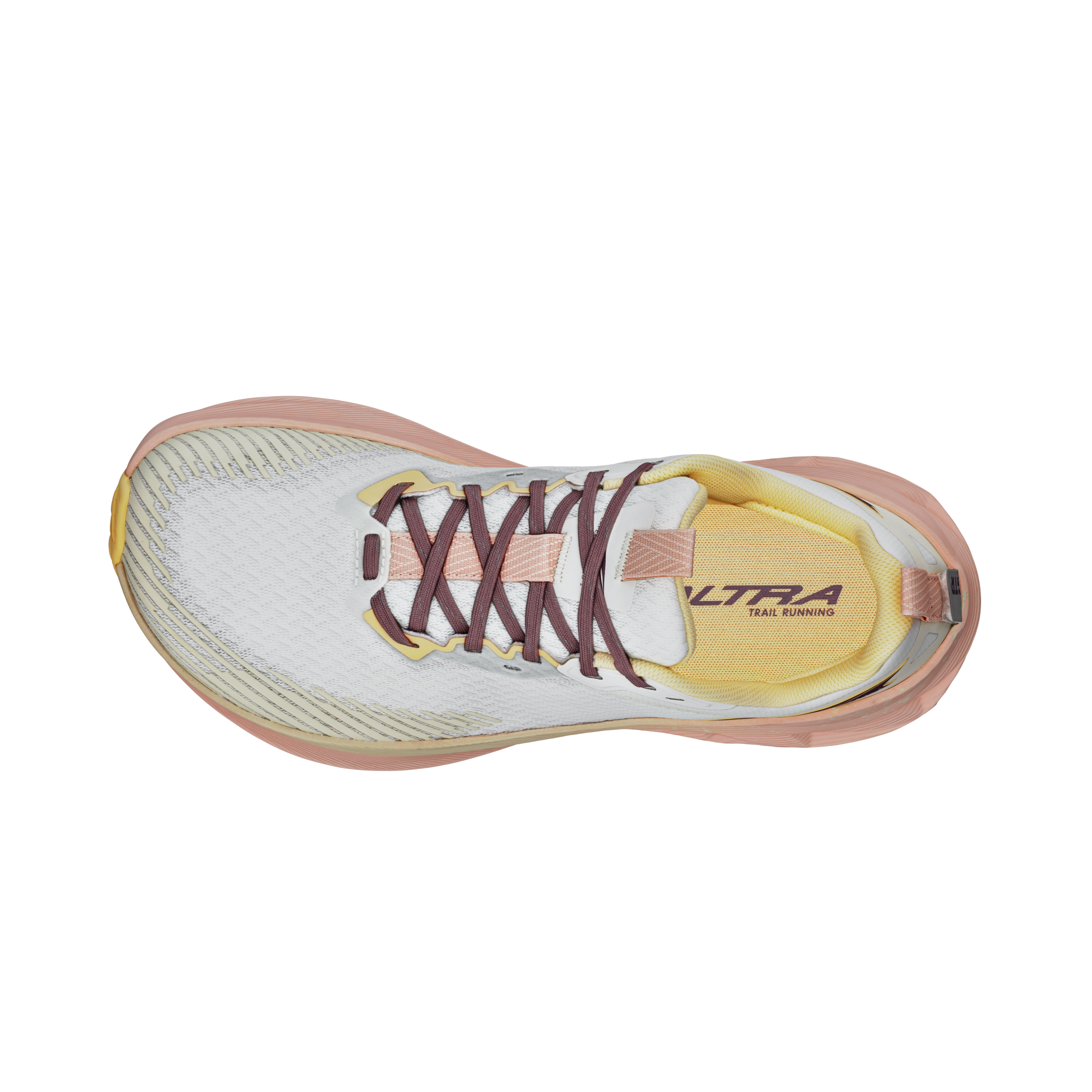 Experience Wild 2 - Women by Altra Footwear in white and peach, lightweight trail running shoe with breathable mesh upper for performance and grip