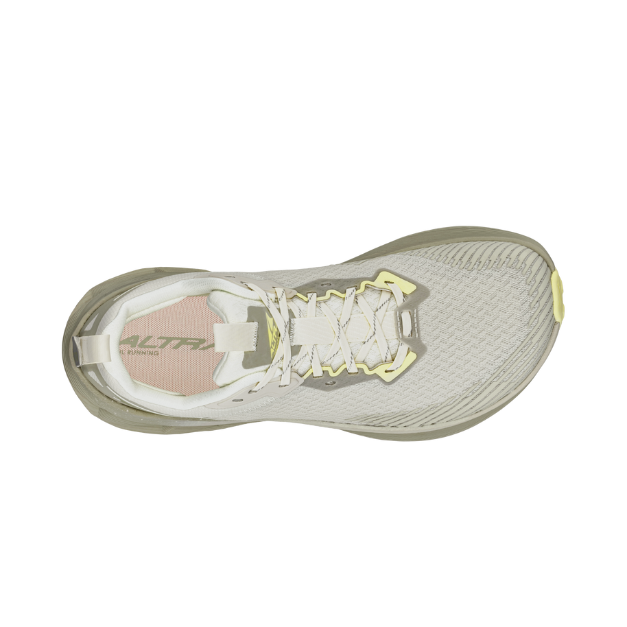 Experience Wild 2 - Women by Altra Footwear in beige and light yellow, lightweight trail running shoe with breathable mesh upper for performance