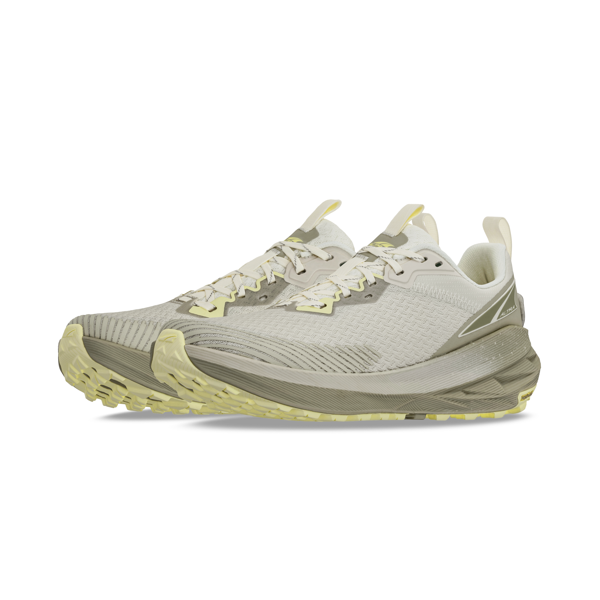Experience Wild 2 - Women by Altra Footwear in beige and light green, lightweight trail running shoes with grippy mesh upper for performance outdoors