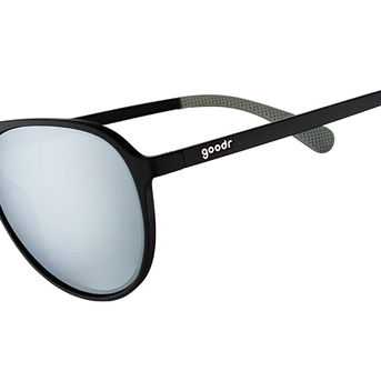 Add The Chrome Package by Goodr black and silver sunglasses with polarized reflective lenses, UV400 protection, aviator frames for comfort and style