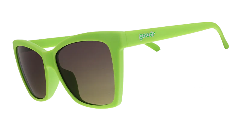 Born To Be Envied by Goodr in lime green with black lenses, edgy Pop G glasses offering eye protection and bold style for outdoor use