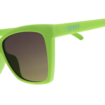 Born To Be Envied by Goodr in lime green with black lenses, edgy Pop G glasses offering eye protection and bold style for outdoor use