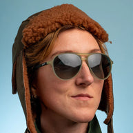 Buzzed On The Tower by Goodr in cadet green aviator sunglasses with polarized non-reflective lenses, no slip or bounce, ideal for outdoor use