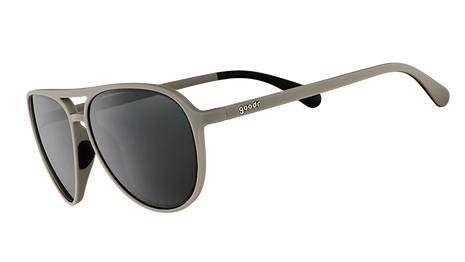Clubhouse Closeout by Goodr in black and gray aviator sunglasses with polarized lenses, no slip, no bounce, ideal for golf and clubhouse use