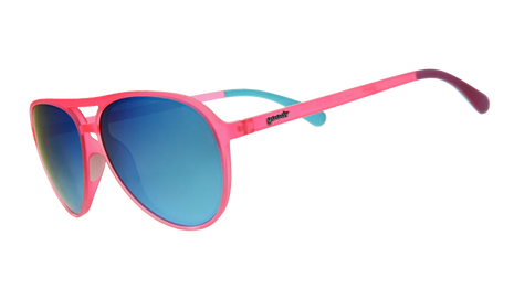 Carl Is My Co-Pilot by Goodr in pink with blue mirrored lenses, lightweight stylish glasses ideal for sporty outdoor use