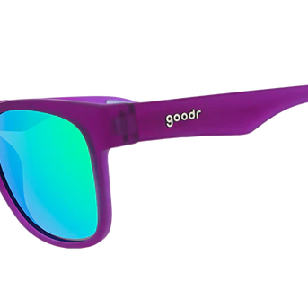 Colossal Squid Confessions by Goodr purple sunglasses with blue reflective lenses, lightweight accessories ideal for casual outdoor use