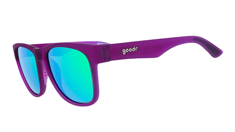 Colossal Squid Confessions by Goodr purple sunglasses with blue reflective lenses, lightweight accessories ideal for casual outdoor use