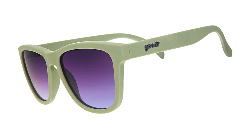 Dawn Of A New Sage by Goodr sage green sunglasses with purple gradient lenses, lightweight and stylish accessory for outdoor use