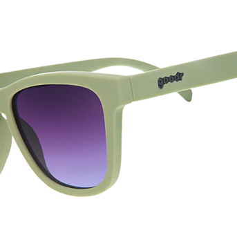 Dawn Of A New Sage by Goodr sage green sunglasses with purple gradient lenses, lightweight and stylish accessory for outdoor use