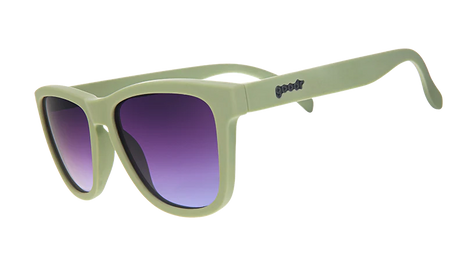 Dawn Of A New Sage by Goodr sage green sunglasses with purple gradient lenses, lightweight and stylish accessory for outdoor use