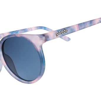 Embracing My Inner Meteorologist by Goodr in stormy pink-gray, lightweight sunglasses ideal for outdoor running and casual wear