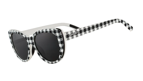 Gingham Is Sooo Last Season by Goodr black and white polarized cateye sunglasses midsize frame for outdoor use and medium noggins