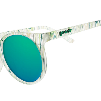 Marble Arts Master by Goodr in glossy green translucent marble with green reflective polarized lenses ideal for outdoor running and steelie sm