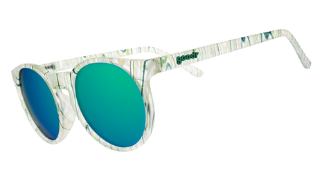 Marble Arts Master by Goodr in glossy green translucent marble with green reflective polarized lenses ideal for outdoor running and steelie sm