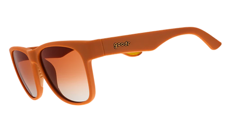Mayor of Pangaea by Goodr in brown with orange-gold ocean gradient polarized lenses, stylish sunglasses for global influence and outdoor use