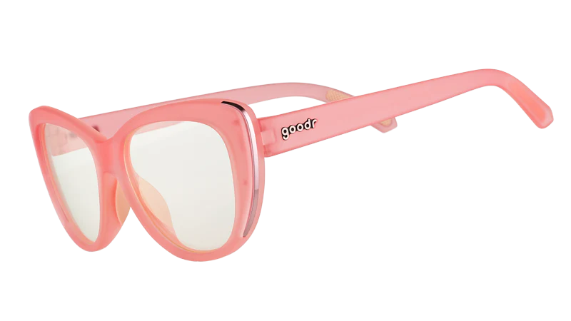 Rage Quit and Hit It by Goodr pink cat-eye blue light-blocking gaming glasses for medium noggins, stylish and protective eyewear