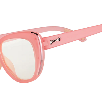 Rage Quit and Hit It by Goodr pink cat-eye blue light-blocking gaming glasses for medium noggins, stylish and protective eyewear