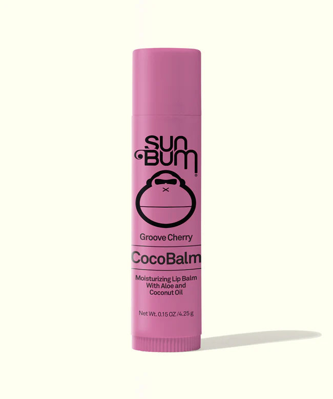CocoBalm Lip Balm Groove Cherry by Sun Bum in pink, moisturizing with aloe and coconut oil for smooth, hydrated lips