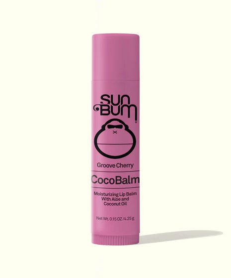 CocoBalm Lip Balm Groove Cherry by Sun Bum in pink, moisturizing with aloe and coconut oil for smooth, hydrated lips