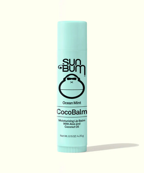 CocoBalm Lip Balm Ocean Mint by Sun Bum in light blue, moisturizing with aloe and coconut oil for smooth lips