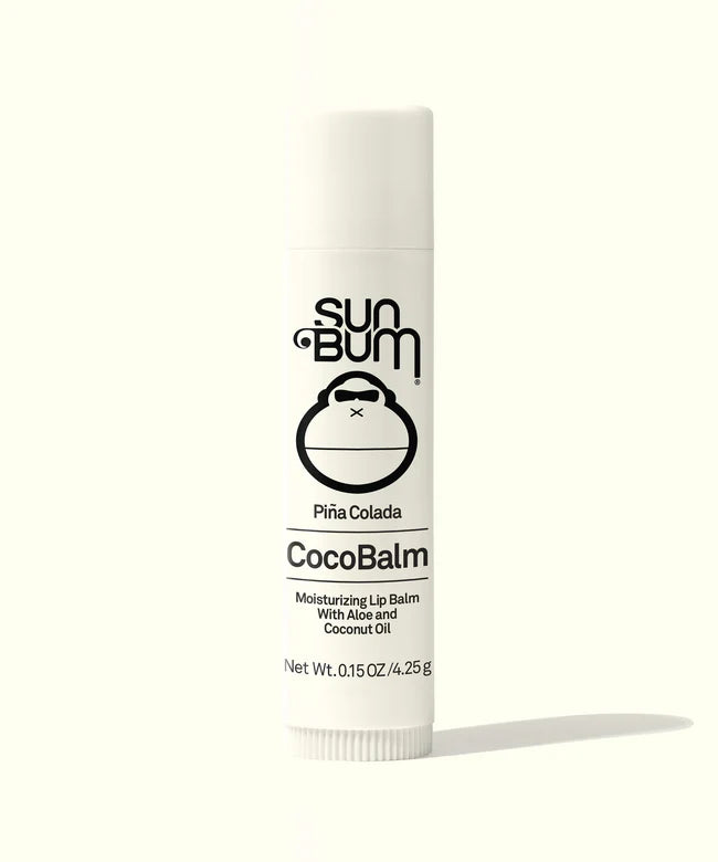 CocoBalm Lip Balm by Sun Bum in white with Piña Colada scent, moisturizing with aloe and coconut oil for smooth lips