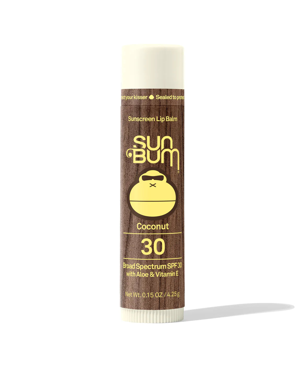 Lipbalm SPF 30 by Sun Bum in brown and cream, coconut variant with Aloe and Vitamin E for moisturizing and sun protection
