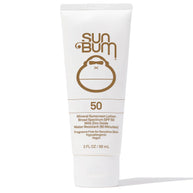 Mineral SPF 50 Lotion 3oz Tube by Sun Bum in white with brown logo, lightweight zinc-based sunscreen, fragrance free, broad spectrum SPF 50, water resistant