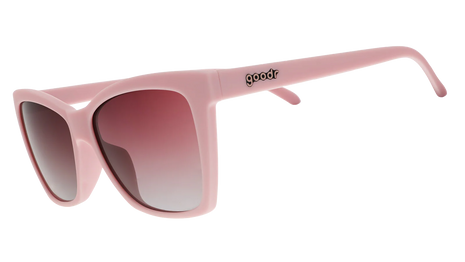 Rosé Retail Therapy by Goodr in light pink with rose ocean gradie lenses, lightweight sunglasses for stylish outdoor use and retail therapy